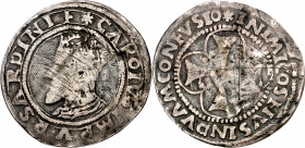 s/d. Carlos I. Cagliari. 1 real. (Cru.C.G. 4186) (MIR. 33) (Piras 106). Rayitas. Muy rara. 2,21 g. BC.