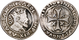 s/d. Carlos I. Cagliari. 2 reales. (Cru.C.G. 4185) (MIR. 31) (Piras 104). Valor indicado con . Rayitas. Rara. 5,11 g. BC+/MBC.