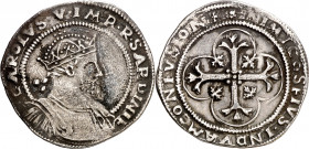 s/d. Carlos I. Cagliari. 3 reales. (Cru.C.G. 4184) (MIR. 30) (Piras 103). Valor indicado con . Rara. 8,22 g. MBC-/MBC.