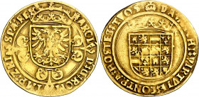 s/d (1521-1552). Carlos I. Amberes. 1/2 real de oro. (Vti. 606) (Vanhoudt 221.AN). 3,42 g. MBC-.