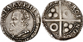 1598. Felipe II. Barcelona. 1 croat. (AC. 188) (Cru.C.G. 4246k). Algo recortada. Rara. 2,69 g. (MBC).