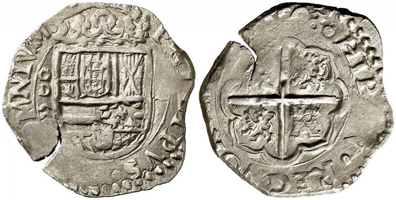 1596/5. Felipe II. Valladolid. D. 1 real. (AC. 303). Tipo "OMNIVM". Fecha e HIPA...