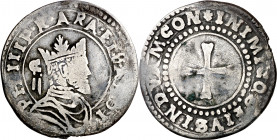 s/d. Felipe II. Cagliari. 2 reales. (Cru.C.G. 4295) (MIR. 54) (Piras 134). C/ detrás del busto. Rara. 5,08 g. BC+.