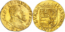 s/d (1560-1573). Felipe II. Amberes. 1/2 real de oro. (Vti. 1383) (Vanhoudt 263.AN). Bonito color. Escasa. 3,48 g. MBC+.
