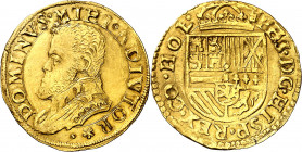 s/d (1562-1567). Felipe II. Dordrecht. 1/2 real de oro. (Vti. 1399) (Vanhoudt 262). Escasa. 3,39 g. MBC+.
