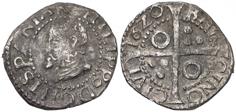 1620. Felipe III. Barcelona. 1/2 croat. (AC. 367) (Cru.C.G. 4340g). Busto de Fel...