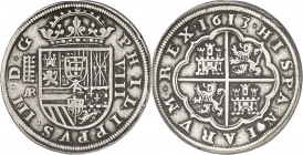 1613. Felipe III. Segovia. AR. 8 reales. (AC. 944). Rarísima, no hemos tenido ningún ejemplar. 26,26 g. MBC-/MBC.
