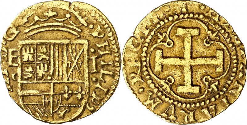 s/d. Felipe III. Segovia. C. 1 escudo. Falsa de época en oro. Muy curiosa, el an...