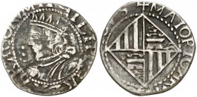 s/d. Felipe IV. Mallorca. 2 rals. (AC. 870) (Cru.C.G. 4426). Ex Colección Ramon Llull 26/11/2015, nº 445. Rara. 4,67 g. MBC.