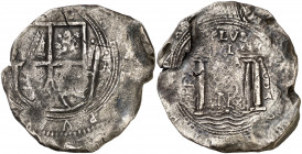 1653. Felipe IV. Santa Fe de Nuevo Reino. PoRAS. 8 reales. (AC. 1553) (Restrepo M46-15). Oxidaciones limpiadas. Ex Ponterio 18/01/2003, nº 1572. Muy r...