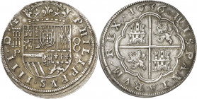 1636. Felipe IV. Segovia. R. 8 reales. (AC. 1611). La V de PHILIPPVS rectificada sobre una A. Rara. 27,72 g. MBC+/EBC-.