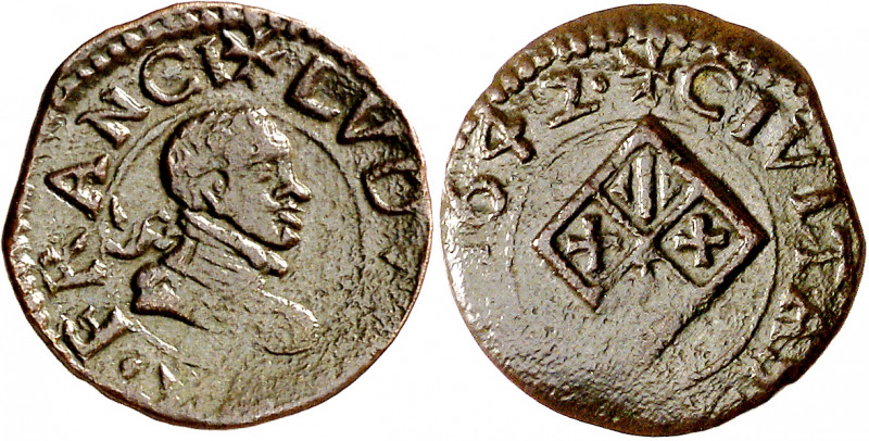 1642. Guerra dels Segadors. Vic. 1 diner. (AC. 248). Busto de Felipe III. A nomb...