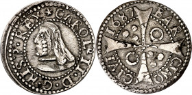 1687. Carlos II. Barcelona. 1 croat. (AC. 210) (Cru.C.G. 4905). Doble acuñación. 2,37 g. MBC/MBC+.