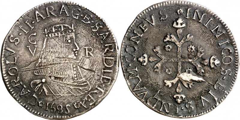1685. Carlos II. Cagliari. 5 reales. (Cru.C.G. 4944) (MIR. 83/2) (Piras 161). Bu...