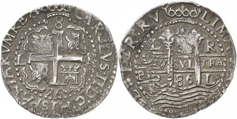 1686. Carlos II. Lima. R. 8 reales. (AC. 579) (Lázaro falta). Redonda. Tipo "Rea...