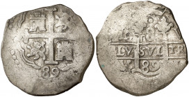 1689. Carlos II. Lima. V. 8 reales. (AC. 594). Doble fecha. Ex Colección Gaspar de Portolà 12/12/2019, nº 337. Rara. 26,77 g. MBC.