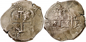 1686. Carlos II. Potosí. VR. 8 reales. (AC. 727). Doble fecha. 26,60 g. MBC-.