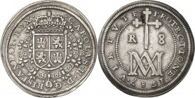 1687. Carlos II. Segovia. BR. 8 reales. (AC. 774). Tipo "María". Leves marquitas. Muy rara. 21,76 g. MBC-.