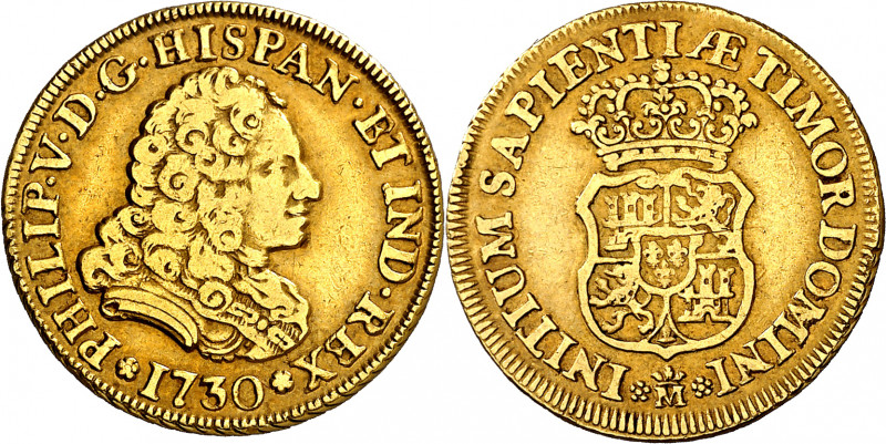 1730. Felipe V. Madrid. 2 escudos. (AC. 1862). Segundo busto. Sin indicación de ...