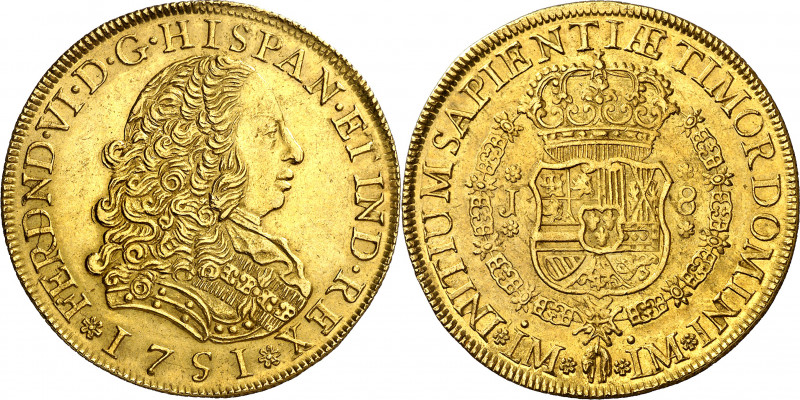 1751. Fernando VI. Lima. J. 8 escudos. (AC. 764) (Cal.Onza 577). Leves golpecito...