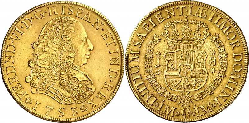 1753. Fernando VI. Lima. J. 8 escudos. (AC. 766) (Cal.Onza 579). Sirvió como joy...