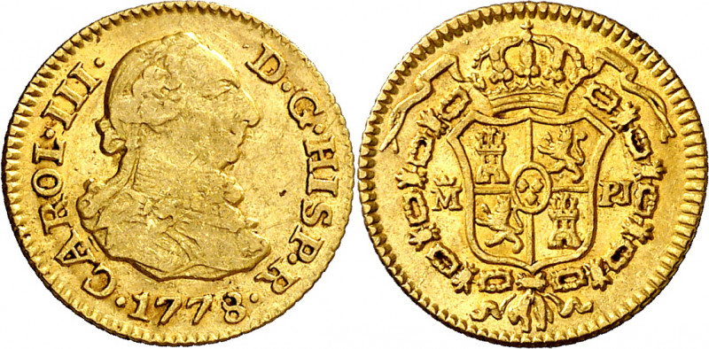 1778. Carlos III. Madrid. PJ. 1/2 escudo. (AC. 1267). 1,74 g. MBC-/MBC+.