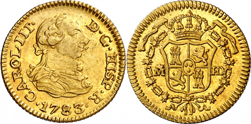 1783/79. Carlos III. Madrid. JD. 1/2 escudo. (AC. 1271). Exceso de oro. Parte de...