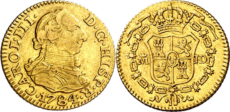 1784. Carlos III. Madrid. JD. 1/2 escudo. (AC. 1277). 1,77 g. MBC-/MBC.