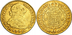 1775. Carlos III. Santa Fe de Nuevo Reino. JJ. 2 escudos. (AC. 1692) (Restrepo 61-9). Sin punto entre los ensayadores. Acuñación empastada. Sirvió com...