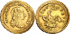 1742. Carlos III. Palermo. 3 ducados / 1 onza. (Vti. 75) (MIR. 564/6). Sirvió como joya. 4,18 g. MBC-.