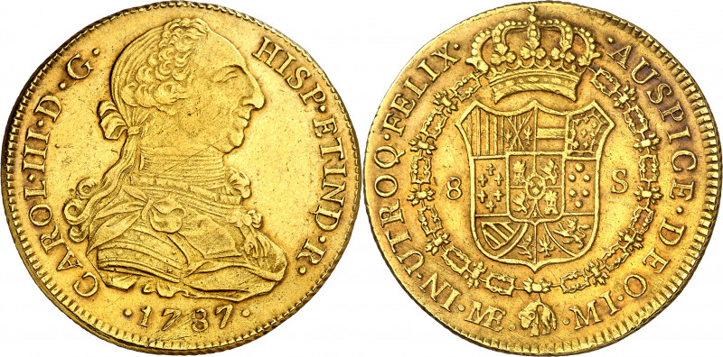 1787. Carlos III. Lima. MI. 8 escudos. (AC. 1951) (Cal.Onza 714). Golpecitos. Pr...