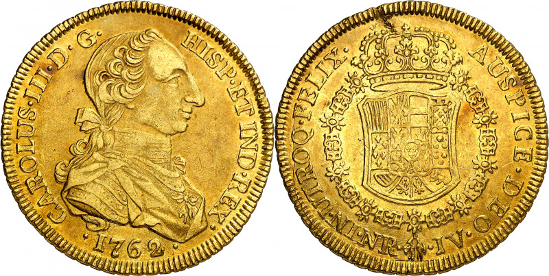 1762. Carlos III. Santa Fe de Nuevo Reino. JV. 8 escudos. (AC. 2079) (Cal.Onza 8...