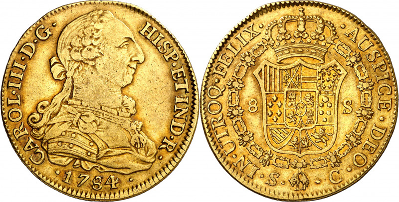1784. Carlos III. Sevilla. C. 8 escudos. (AC. 2189) (Cal.Onza 964, indica "rarís...