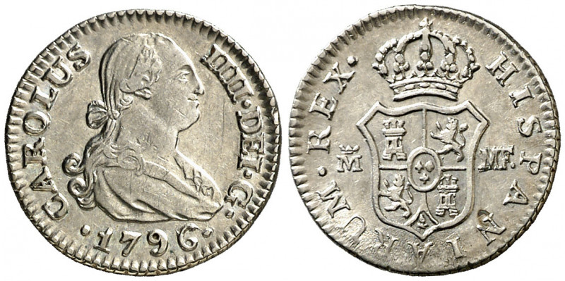 1796/5. Carlos IV. Madrid. MF. 1/2 real. (AC. 257). Buen ejemplar. 1,54 g. EBC-.