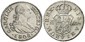 1808/798. Carlos IV. Madrid. AI. 1/2 real. (AC. 268). Leves rayitas. Atractiva. Rara rectificación. 1,45 g. EBC-.