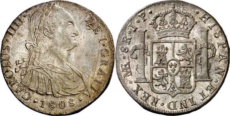 1808. Carlos IV. Lima. JP. 8 reales. (AC. 928). Rayita de acuñación. Bella. Bril...