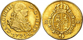 1795. Carlos IV. Madrid. MF. 1/2 escudo. (AC. 1074). Leves rayitas. Parte de brillo original. Rara. 1,73 g. MBC+.