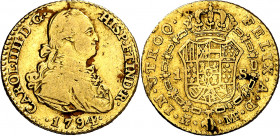 1794. Carlos IV. Madrid. MF. 1 escudo. (AC. 1111). Golpecitos. 3,31 g. MBC-.