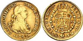 1797. Carlos IV. México. FM. 1 escudo. (AC. 1129). Rayitas. Precioso color. Rara. 3,34 g. MBC-/MBC+.
