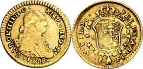 1808. Carlos IV. Santiago. FJ. 1 ecudo. (AC. 1426). Acuñación de 2448 monedas. Leves rayitas. Ex Colección Godoy, Áureo 30/03/2004, nº 360. Ex Áureo 2...