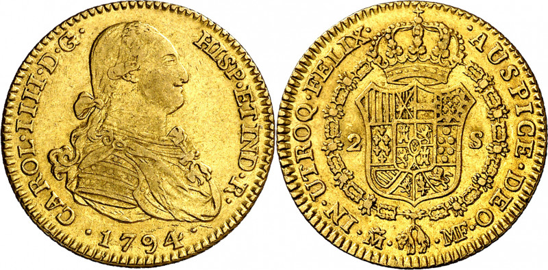 1794. Carlos IV. Madrid. MF. 2 escudos. (AC. 1282). 6,78 g. MBC+.