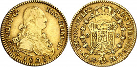 1803. Carlos IV. Madrid. FA/MF. 2 escudos. (AC. 1307). 6,68 g. MBC-/MBC.