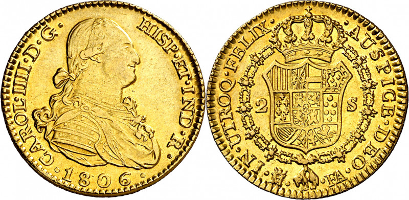 1806. Carlos IV. Madrid. FA. 2 escudos. (AC. 1314). Bella. Brillo original. Ex Á...