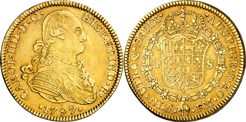 1797. Carlos IV. México. FM. 4 escudos. (AC. 1492). Rayitas. Bonito color. Rara....