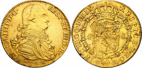 1803. Carlos IV. Madrid. FA. 8 escudos. (AC. 1625) (Cal.Onza 1013). Limpiada. Escasa. 26,58 g. (MBC).