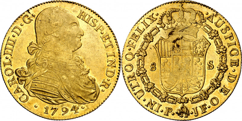 1794. Carlos IV. Popayán. JF. 8 escudos. (AC. 1665) (Cal.Onza 1056) (Restrepo 98...