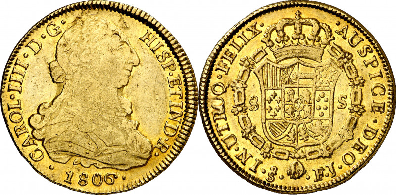 1806. Carlos IV. Santiago. FJ. 8 escudos. (AC. 1778) (Cal.Onza 1181). Rayitas en...