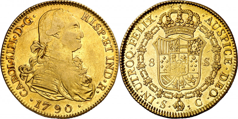 1790. Carlos IV. Sevilla. C. 8 escudos. (AC. 1783) (Cal.Onza 1186). Acuñación al...