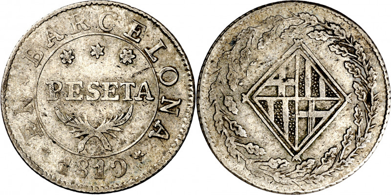 1810. Catalunya Napoleónica. Barcelona. 1 peseta. (AC. 34). 5,53 g. MBC.