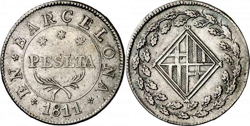 1811. Catalunya Napoleónica. Barcelona. 1 peseta. (AC. 35). Buen ejemplar. Escas...